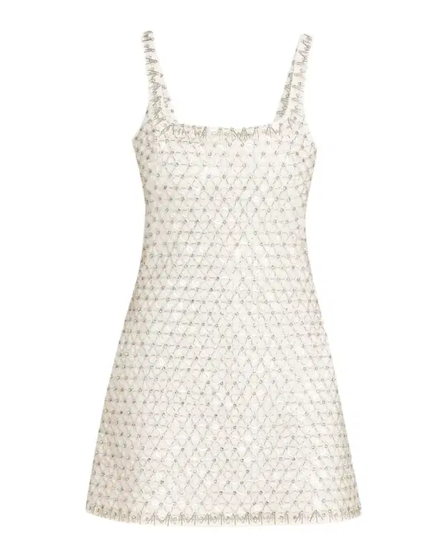 SIMKHAI Beaded Rhinestone Crepe Mini Dress