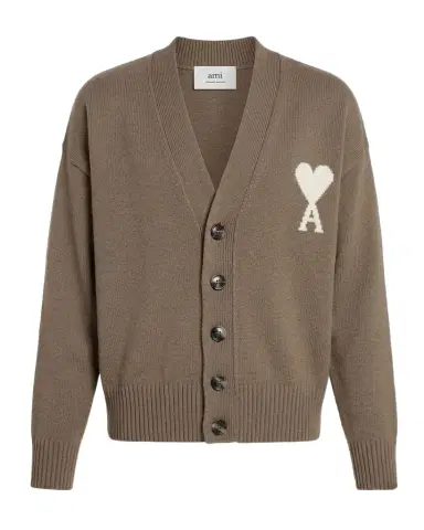 AMI PARIS Men's Intarsia Ami De Coeur Wool and Cotton Knit Cardigan | Thumbnail 1 AMI PARIS Men's Intarsia Ami De Coeur Wool and Cotton Knit Cardigan | Thumbnail 1