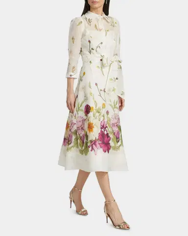 Rickie Freeman for Teri Jon Belted Floral-Print Midi Shirtdress | Thumbnail 2