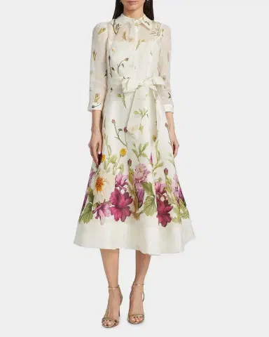Rickie Freeman for Teri Jon Belted Floral-Print Midi Shirtdress | Thumbnail 4