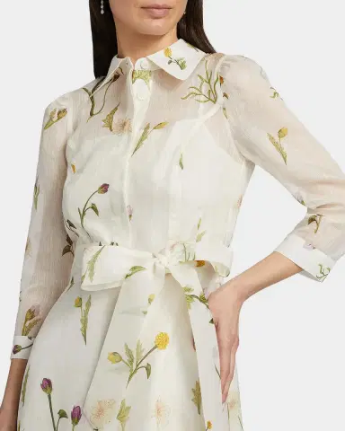 Rickie Freeman for Teri Jon Belted Floral-Print Midi Shirtdress | Thumbnail 5