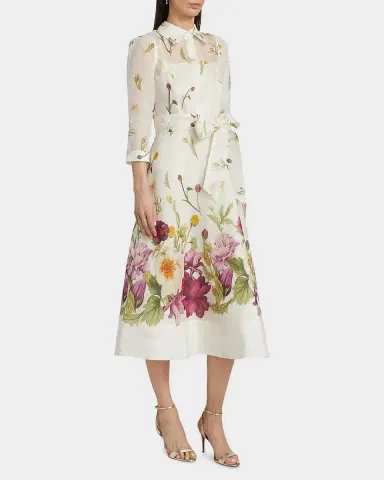 Rickie Freeman for Teri Jon Belted Floral-Print Midi Shirtdress | Thumbnail 7