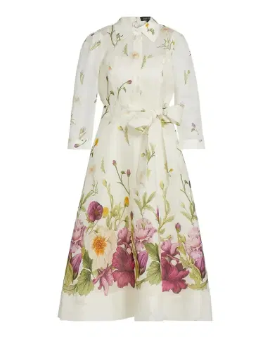 Rickie Freeman for Teri Jon Belted Floral-Print Midi Shirtdress | Thumbnail 1
