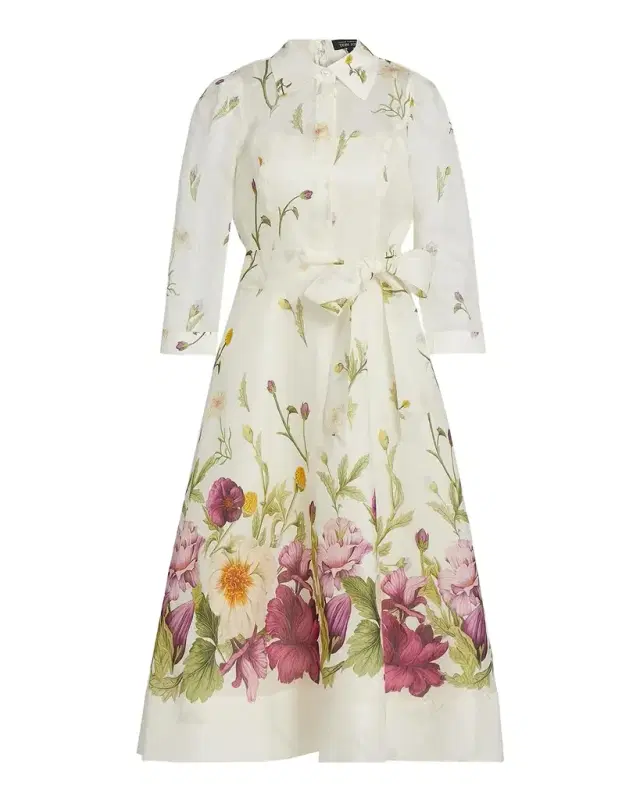 Rickie Freeman for Teri Jon Belted Floral-Print Midi Shirtdress