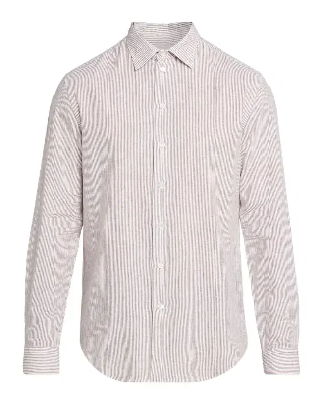 Men 's Cotton and Linen Fine-Stripe Sport Shirt