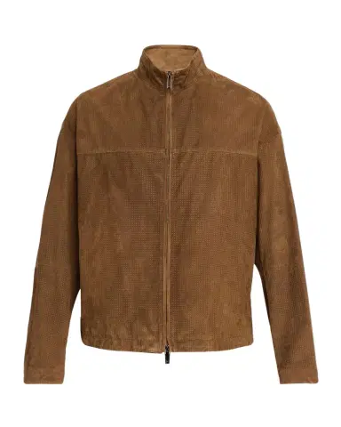 Emporio Armani Men's Perforated Suede Stand-Collar Blouson | Thumbnail 1 Emporio Armani Men's Perforated Suede Stand-Collar Blouson | Thumbnail 1