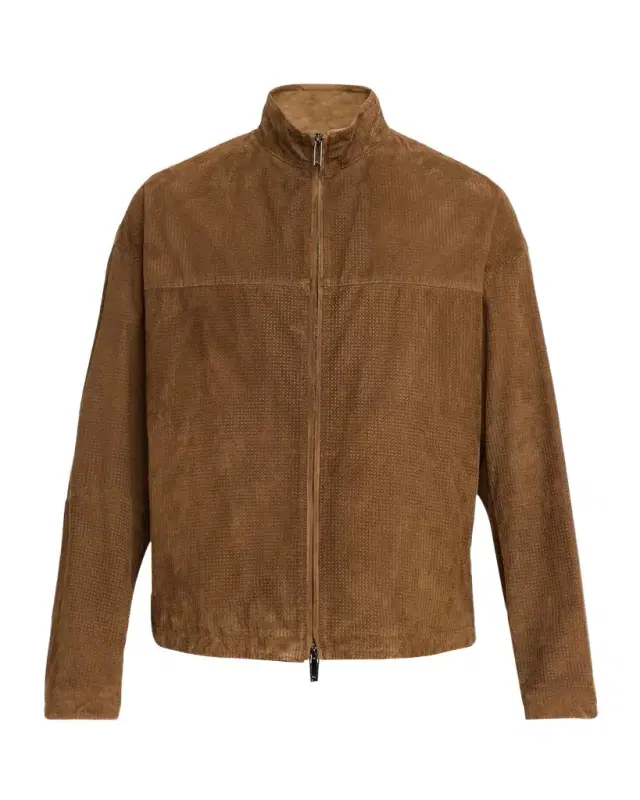 Emporio Armani Men's Perforated Suede Stand-Collar Blouson