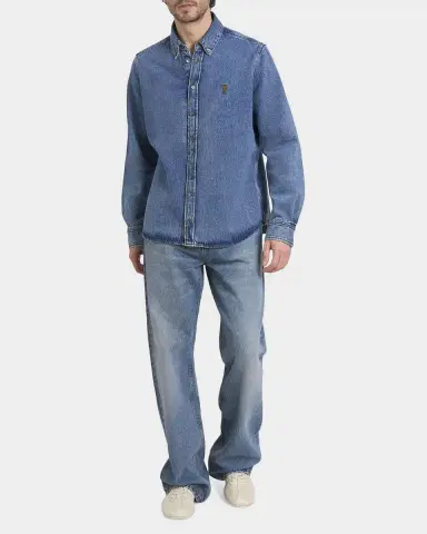 Ami Paris Men 's Ami de Coeur Denim Button-Down Shirt | Thumbnail 2 Ami Paris Men 's Ami de Coeur Denim Button-Down Shirt | Thumbnail 2