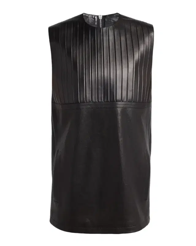 Pleated Leather Mini Dress