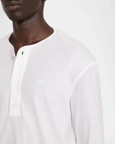 Emporio Armani Men's Cotton Ribbed Long-Sleeve Henley T-Shirt | Thumbnail 5
