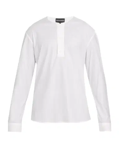 Emporio Armani Men's Cotton Ribbed Long-Sleeve Henley T-Shirt | Thumbnail 1