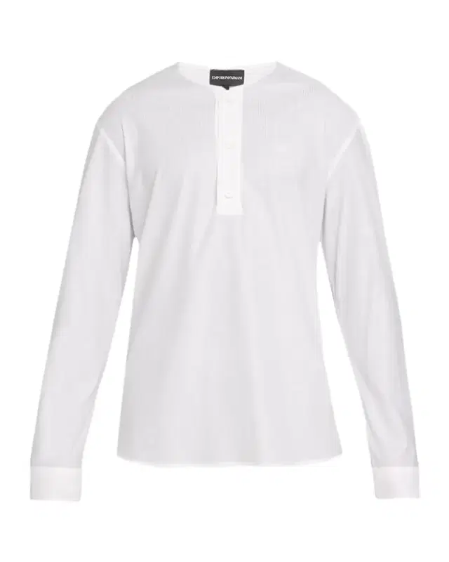 Men's Cotton Ribbed Long-Sleeve Henley T-Shirt