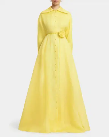 LEO LIN Josephine Tie-Waist A-Line Silk Shirt Gown | Thumbnail 2