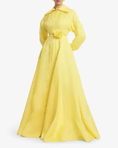 LEO LIN Josephine Tie-Waist A-Line Silk Shirt Gown | Thumbnail 4