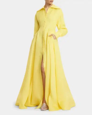 LEO LIN Josephine Tie-Waist A-Line Silk Shirt Gown | Thumbnail 6