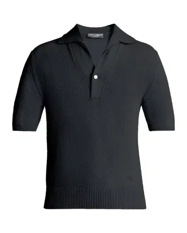 Dolce & Gabbana Men's Texture-Knit V-Neck Polo Shirt | Thumbnail 1 Dolce & Gabbana Men's Texture-Knit V-Neck Polo Shirt | Thumbnail 1