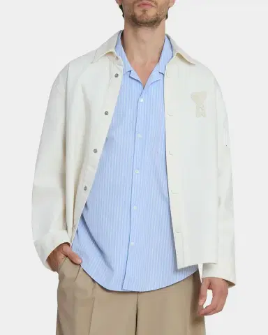 Ami Paris Men 's Crochet Ami De Coeur White Denim Overshirt | Thumbnail 4