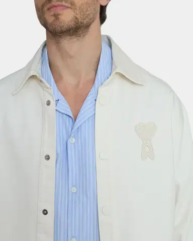 Ami Paris Men 's Crochet Ami De Coeur White Denim Overshirt | Thumbnail 5