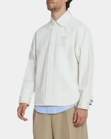 Ami Paris Men 's Crochet Ami De Coeur White Denim Overshirt | Thumbnail 6