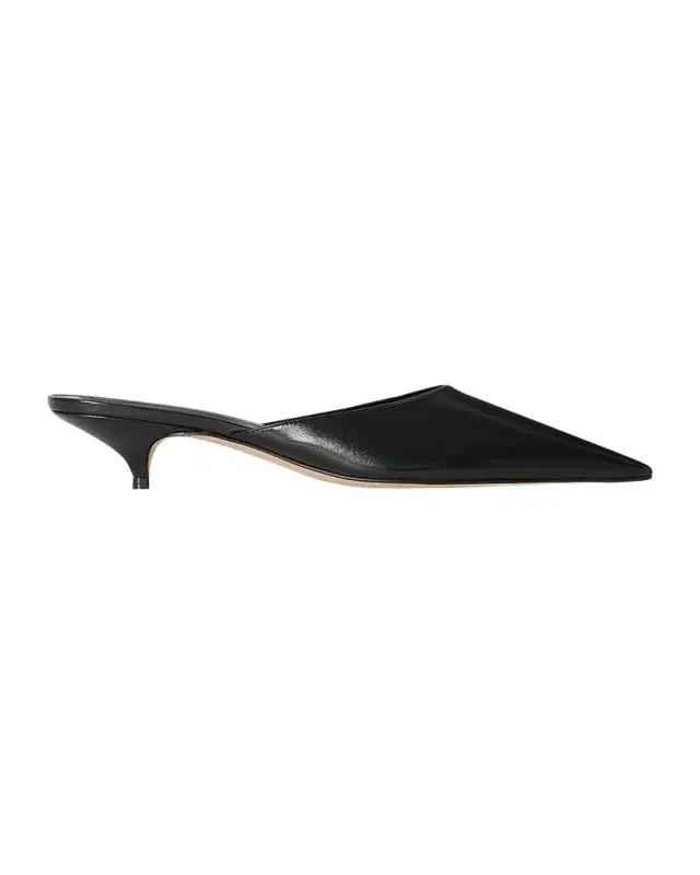 THE ROW Liisa Leather Kitten-Heel Mules