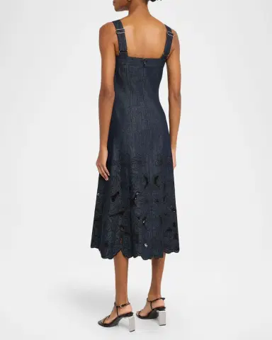 Veronica Beard Rosaura Floral-Embroidered Denim Midi Dress | Thumbnail 3