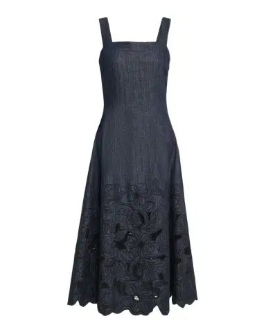 Veronica Beard Rosaura Floral-Embroidered Denim Midi Dress | Thumbnail 1