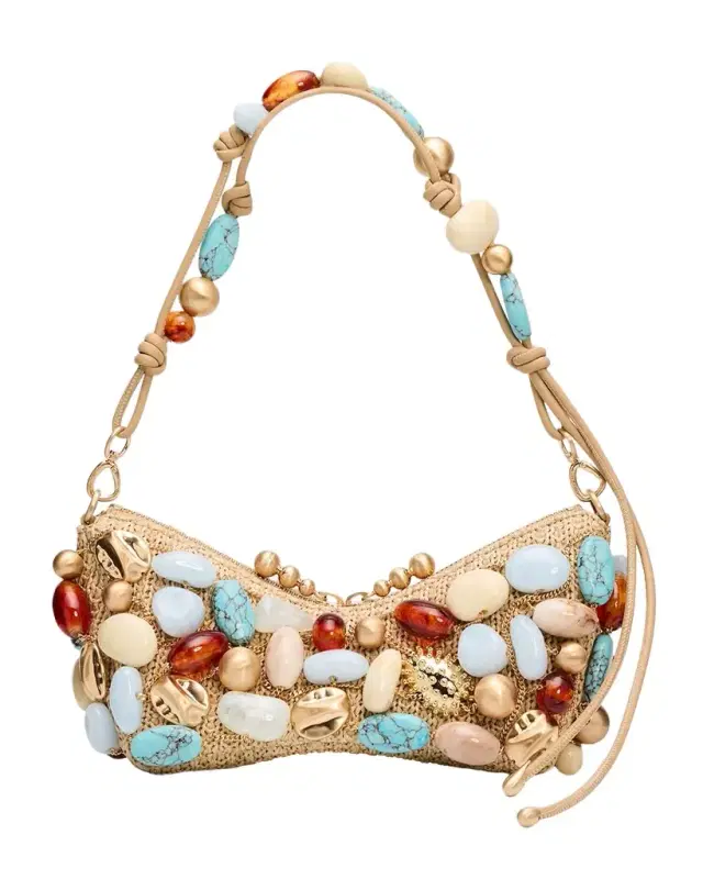 Cult Gaia Mercier Embellished Raffia Butterfly Shoulder Bag