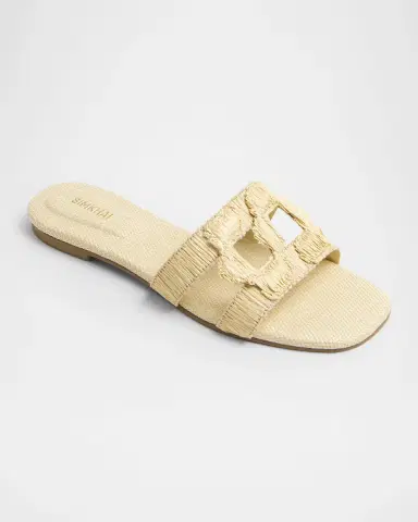 SIMKHAI Raffia Monogram Flat Slide Sandals | Thumbnail 2