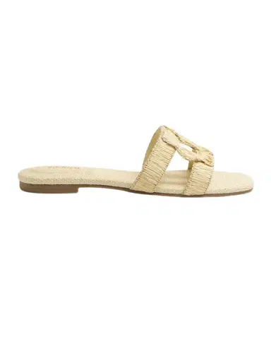 SIMKHAI Raffia Monogram Flat Slide Sandals | Thumbnail 1