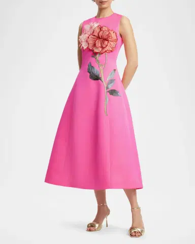 LEO LIN Cleo Sleeveless Floral Applique Midi Dress | Thumbnail 4