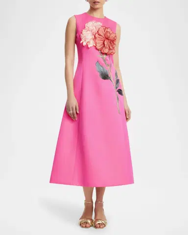 LEO LIN Cleo Sleeveless Floral Applique Midi Dress | Thumbnail 6
