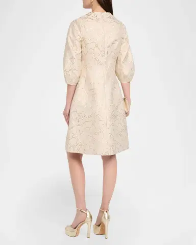 Rickie Freeman for Teri Jon Cutout Puff-Sleeve Metallic Jacquard Dress | Thumbnail 3