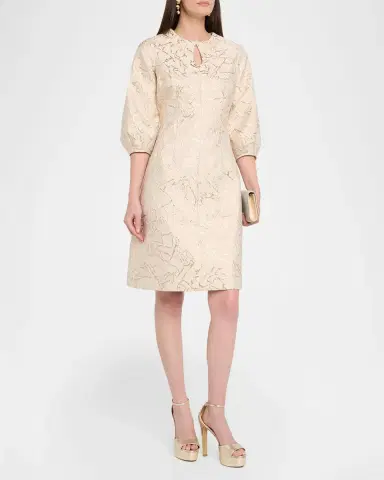 Rickie Freeman for Teri Jon Cutout Puff-Sleeve Metallic Jacquard Dress | Thumbnail 4