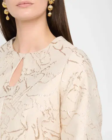 Rickie Freeman for Teri Jon Cutout Puff-Sleeve Metallic Jacquard Dress | Thumbnail 5