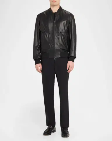 Emporio Armani Men's Oversized-Pocket Leather Bomber Jacket | Thumbnail 2