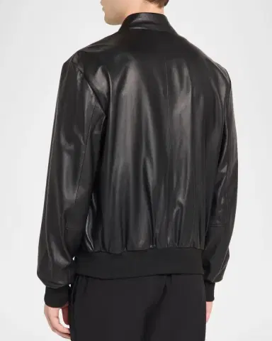 Emporio Armani Men's Oversized-Pocket Leather Bomber Jacket | Thumbnail 3