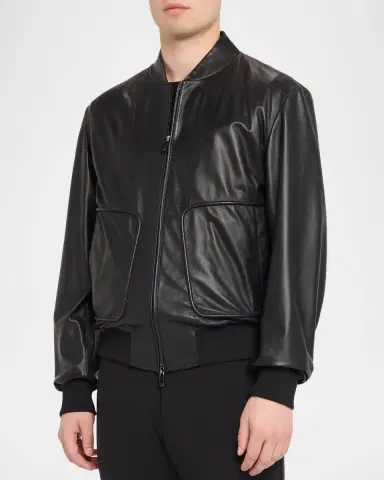 Emporio Armani Men's Oversized-Pocket Leather Bomber Jacket | Thumbnail 4