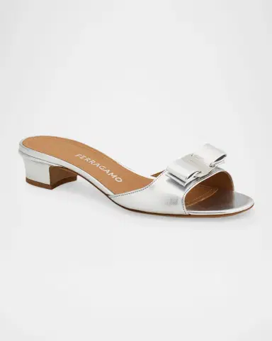Ferragamo Vanilla Metallic Leather Bow Mules | Thumbnail 2 Ferragamo Vanilla Metallic Leather Bow Mules | Thumbnail 2