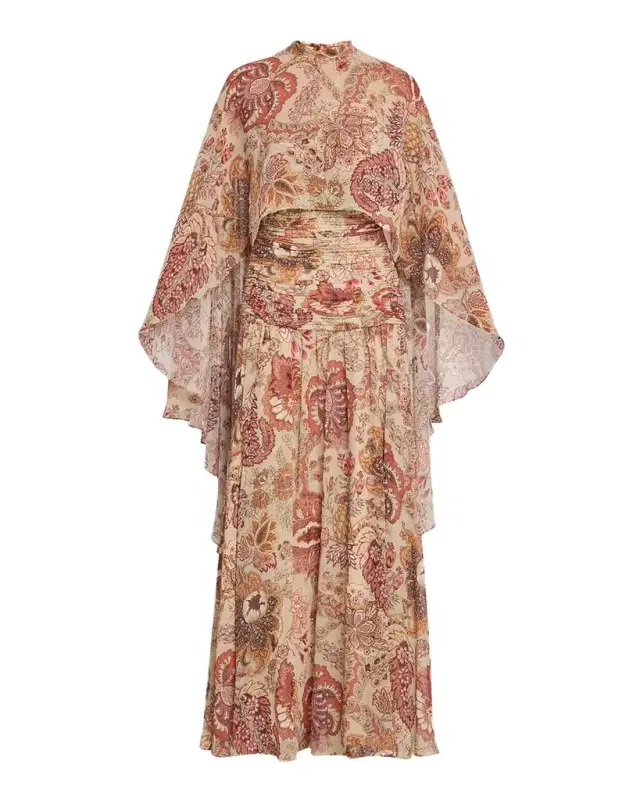Gretchen Floral-Print Maxi Dress with Cape