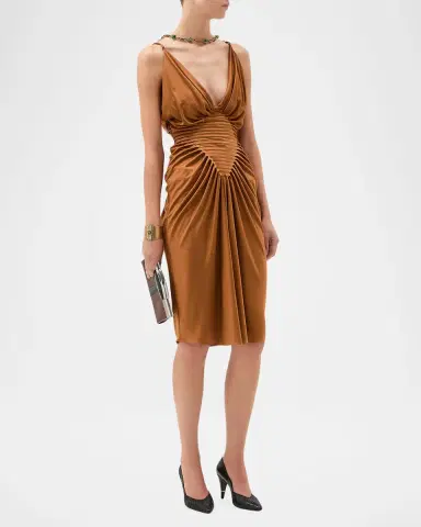 Versace Draped Silk-Satin Midi Dress | Thumbnail 2 Versace Draped Silk-Satin Midi Dress | Thumbnail 2