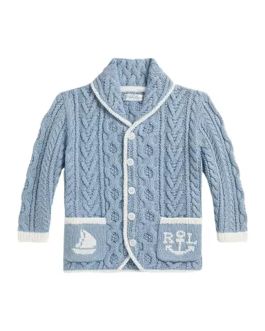 Polo Ralph Lauren Kid's Cable-Knit Cotton Shawl Cardigan, Size 3M-24M | Thumbnail 1