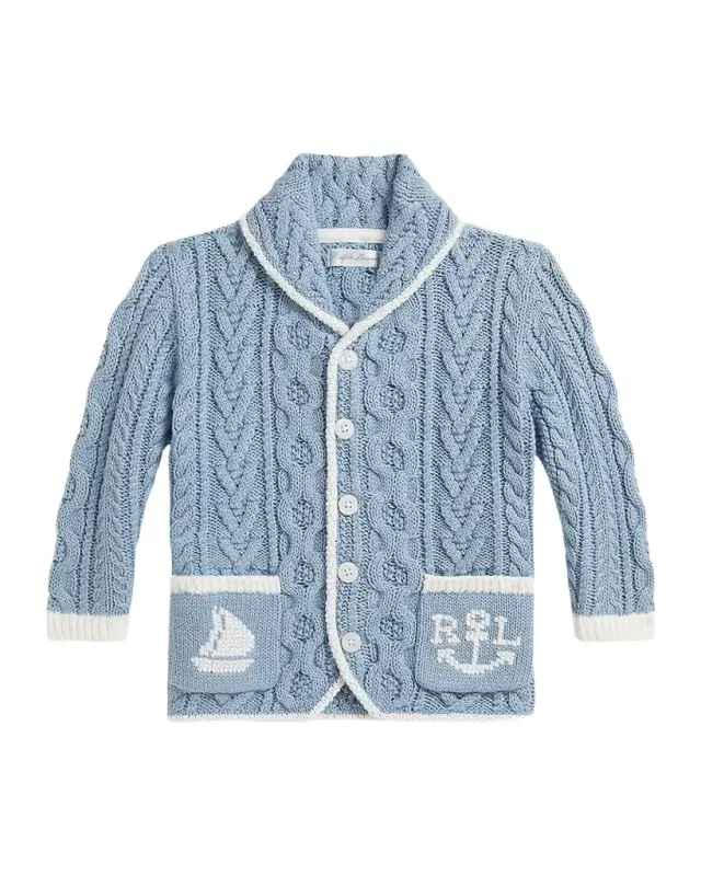 Kid's Cable-Knit Cotton Shawl Cardigan, Size 3M-24M