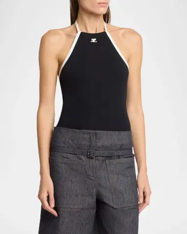 Courreges Contrast Logo Halter Tank Top | Thumbnail 4 Courreges Contrast Logo Halter Tank Top | Thumbnail 4