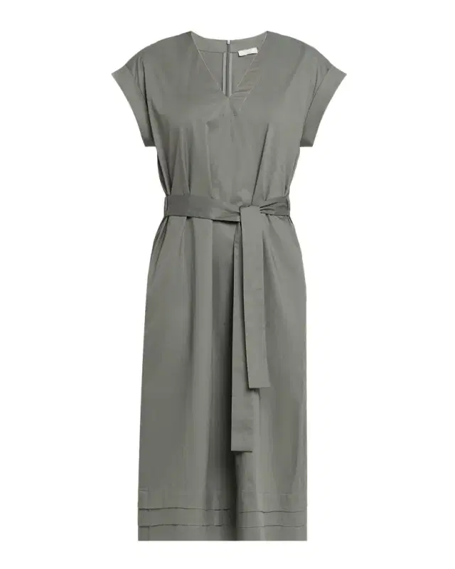 Belted Cap-Sleeve Cotton Midi-Dress