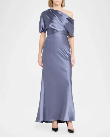 Amsale Draped Satin One-Shoulder Gown | Thumbnail 2