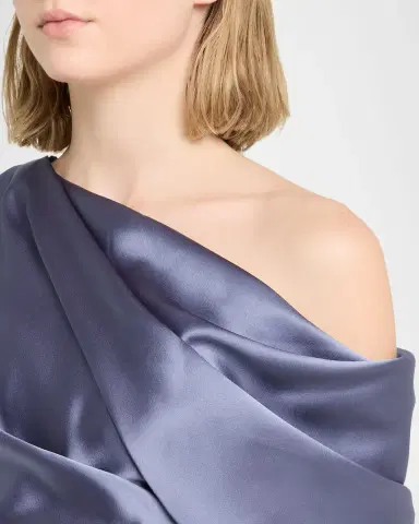 Amsale Draped Satin One-Shoulder Gown | Thumbnail 5