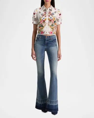 ALICE + OLIVIA Rosie Embroidered Puff-Sleeve Shirt | Thumbnail 2
