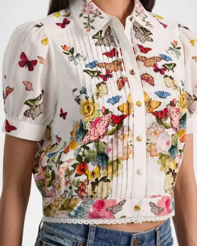 ALICE + OLIVIA Rosie Embroidered Puff-Sleeve Shirt | Thumbnail 5
