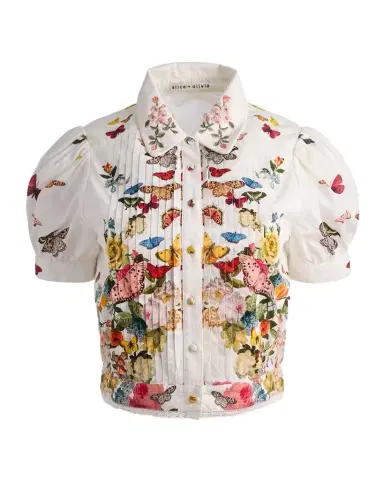 ALICE + OLIVIA Rosie Embroidered Puff-Sleeve Shirt | Thumbnail 1