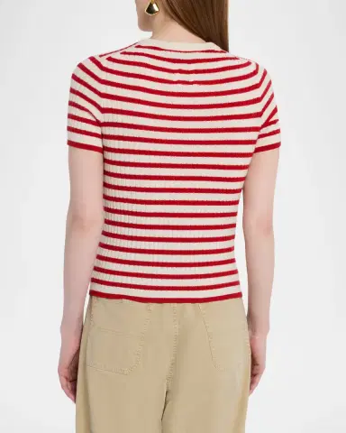 Nili Lotan Alita Striped Cashmere Rib Short-Sleeve Sweater | Thumbnail 3 Nili Lotan Alita Striped Cashmere Rib Short-Sleeve Sweater | Thumbnail 3